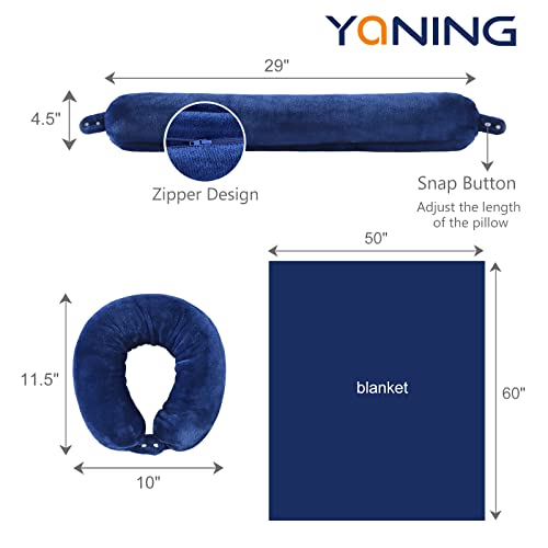 Multifunctional Neck Pillow, Soft Warm Blanket with Cozy Neck Pillow Case, Portable Blanket Set for Airplane, Camping, Car (Navy Blue)