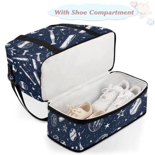 Travel Duffel Bag Baseball Star Print Weekender Bag with Shoe Compartment Foldable Overnight Bags for Travel Sports Lightweight Gym Bags for Men Women - color: Baseball Star Print