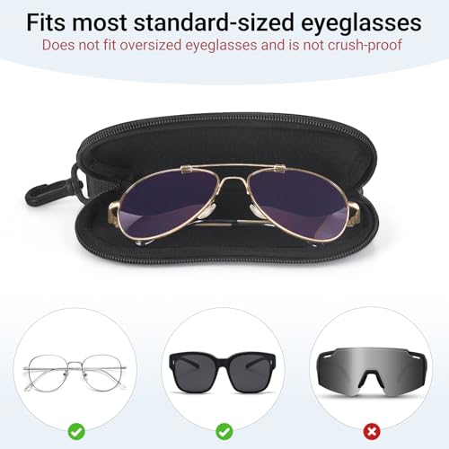 Mkono Eyeglasses Case 2 Packs Ultra Light Neoprene Travel Glasses Cases Soft Sunglasses Case with Clip for Men Women, Black