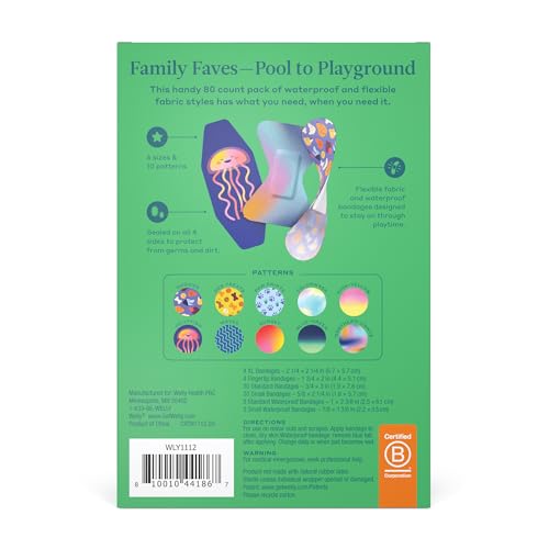 Welly Bandage Family Pack | Adhesive Flexible Fabric & Waterproof Bandages | Assorted Shapes and Patterns for Minor Cuts, Scrapes, and Wounds - 80 Count - size: 80 Count