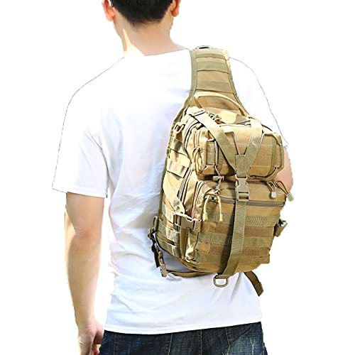 Men's Tactical Sling Bag Small Crossbody Backpack Military Rover Shoulder Pack Molle Assault Range Bag Camping Hunting - color: Brown