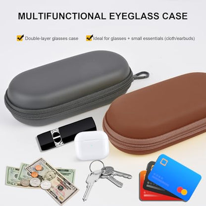 Double Glasses Case,Dual Eyeglasses & Sunglasses Organizer with Clip Zipper Closure for Travel 2 Pairs Storage Box - color: Coffee