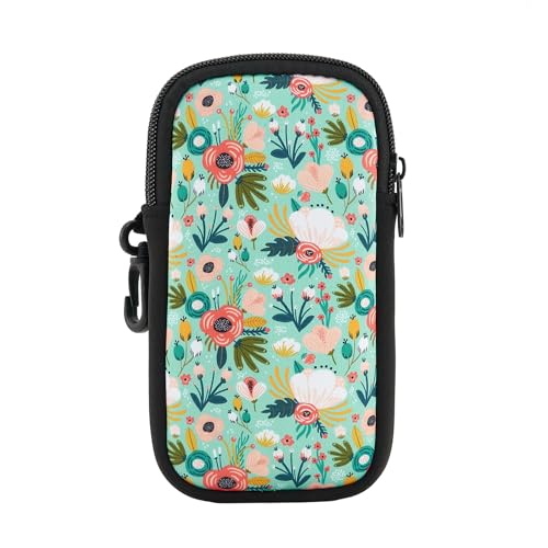 QIUTIMIY Sunglasses Soft Case Zipper Double Eyeglass Case with 2 Compartments 1 Belt Clip - color: Green Flower