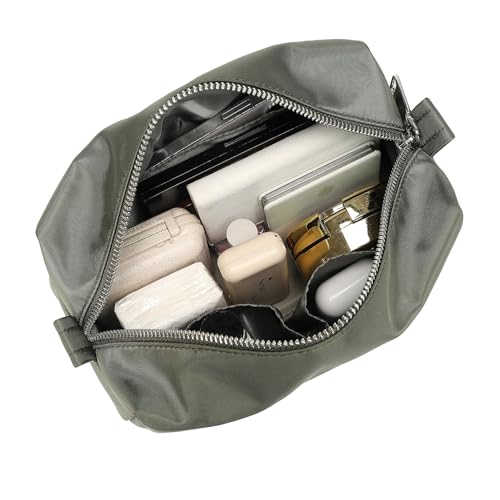 Organizer Bag Lightweight Cosmetic Bag with Ring Clasp Perfect Travel Makeup Bag for Women nylon Stand Up Design (Army Green/Nylon) - color: Army Green/Nylon