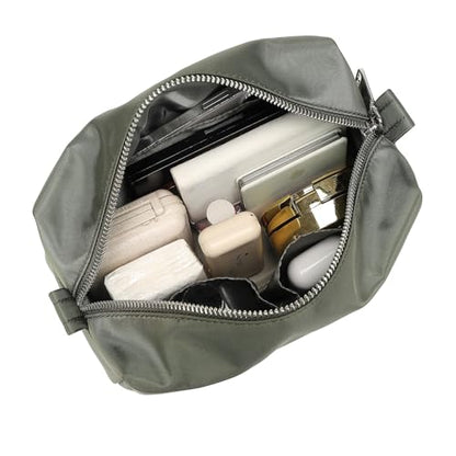 Organizer Bag Lightweight Cosmetic Bag with Ring Clasp Perfect Travel Makeup Bag for Women nylon Stand Up Design (Army Green/Nylon) - color: Army Green/Nylon