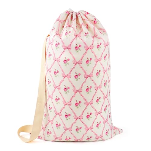 Laundry Bag, Dirty Backpack Laundry Bag For College Travel Laundromat Apartment, With Handles 29" X 18" (Rose Bow) - color: Rose Bow