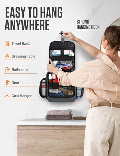 VENTURE 4TH Hanging Travel Toiletry Bag for Women & Men – Large Toiletry Organizer with 18 Compartments, Removable TSA Pouch, Travel Wash Bag for Toiletries, Makeup & Shaving Kit (Gray) - color: Gray