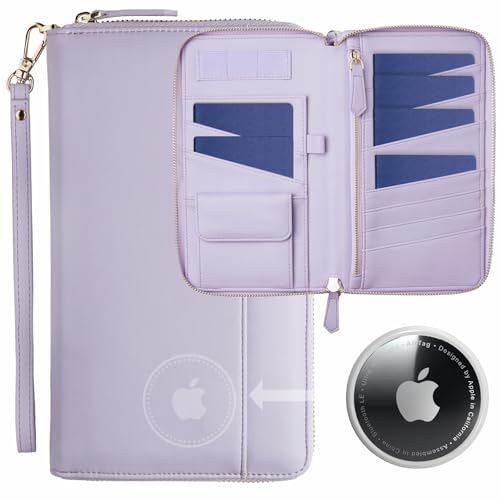 Travel Document Organizer - RFID Passport Wallet Case Family Holder Id Wristlet - color: 6 Passports Airtag Violet