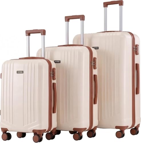Hoteel Luggage Sets 3 Piece, 4-Year Warranty, Durable Suitcase Set with Spinner Wheels, ABS Hard Shell Lightweight Luggage with TSA Lock, Large Checked Travel Suitcases, Beige(20/24/28) - color: Beige, size: 20/24/28 inch