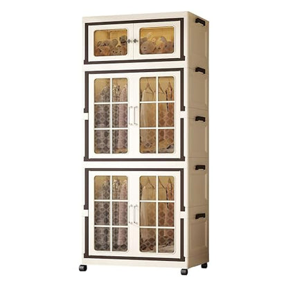 SunSettler Plastic Collapsible Cabinet, Stackable Storage Bins with Lid, Large Closet Organizer with Wheels, Foldable Storage Cabinet for Home and Office - size: 1+2 Transparent