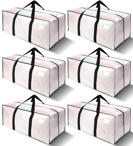 VELVETSURE 6 Pack Heavy Duty Large Moving Bags W/Backpack Straps - Strong Handles & Zippers, Storage Totes For Space Saving, Fold Flat, Alternative to Moving Box and Storage Bin, Semi-Transparent - color: Semi-Transparent, size: 24 Gal - 6 Pack