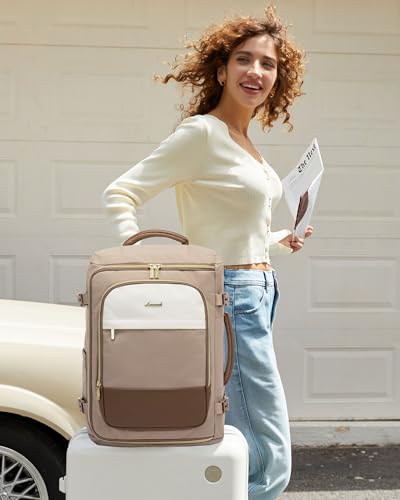 LOVEVOOK 40L Travel Backpack for Women, TSA Approved Carry On Backpack with 3 Packing Cubes, Personal Item Bag Fits 17" Laptop, Water-resistant Carry On Bag for Airplanes - color: Beige & Khaki, size: 40L-4PCS