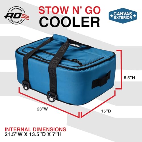 AO Coolers Stow-N-Go Canvas Soft-Sided Cooler, Low Profile and Leak Proof, Insulated for 24-Hour Cold - color: Ocean Blue, Canvas