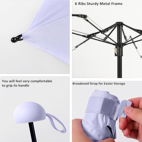 BAODINI Travel Essentials Mini Umbrella for Purse With Case Small Compact UV Sun Protection Lightweight Tiny Pocket Manual Open Close Umbrella for Women Kids and Men Fits Purse Backpack - color: B-Light Purple