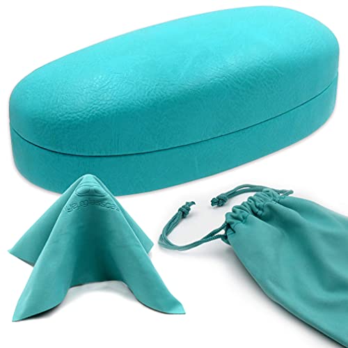 MyEyeglassCase Hard Sunglasses case - Women Glasses Case Holder - Large Durable Eyeglass Case Hard Shell with Pouch & Cloth - color: As113 Teal
