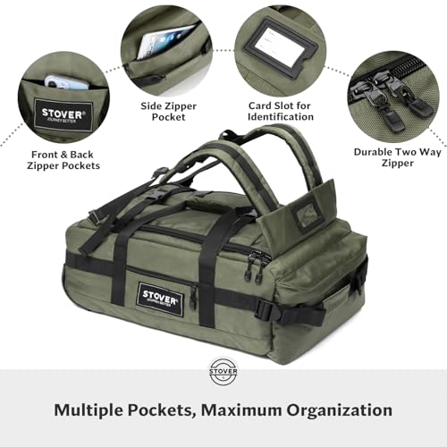STOVER 45L Carry-On U-Zip Rolling Duffel Bag with Wheels, Medium Durable Travel Duffle w/Toiletry Bag, Heavy-Duty, Packable, Foldable w/Shoulder Straps- Use as Luggage or Backpack, Men/Women (Green) - color: U-Zip Green