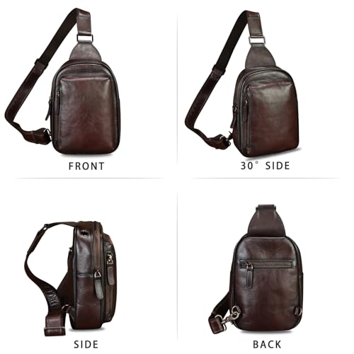 Genuine Leather Small Sling Bag for Women and Men Crossbody Bag Chest Bag Sling Backpack Purses for Hiking Sports Travel - color: Coffee