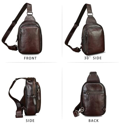 Genuine Leather Small Sling Bag for Women and Men Crossbody Bag Chest Bag Sling Backpack Purses for Hiking Sports Travel - color: Coffee