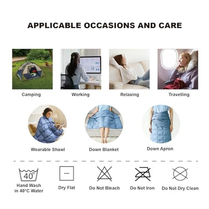 Ultralight Multi-functional Down Blanket, Wearable Shawl, U-Shaped Neck Pillow, Portable Bag for Camping & Office & Travelling (Blue) - color: Blue