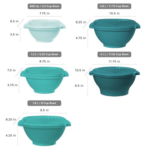 Tupperware Heritage Collection, New 10 Piece Food Storage Container Set in Vintage Green, Dishwasher Safe and BPA Free (5 Bowls, 5 Lids)