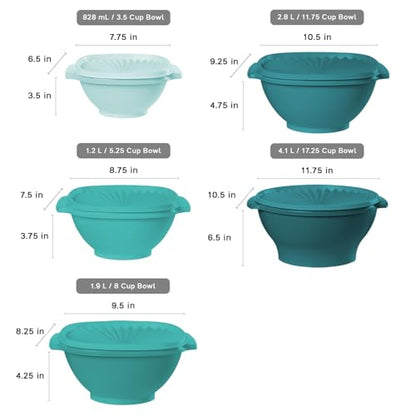 Tupperware Heritage Collection, New 10 Piece Food Storage Container Set in Vintage Green, Dishwasher Safe and BPA Free (5 Bowls, 5 Lids)