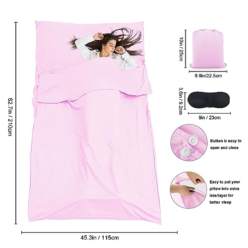 Sleeping Bag Liner,Travel Sheet & Adult Sleep Sack, Camping Sheets Travel Sleep Sack for Backpacking,Hotels & Hostels -Lightweight Single &Double Travel Sheet Camping Sheets - color: Single Pink