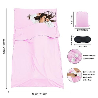 Sleeping Bag Liner,Travel Sheet & Adult Sleep Sack, Camping Sheets Travel Sleep Sack for Backpacking,Hotels & Hostels -Lightweight Single &Double Travel Sheet Camping Sheets - color: Single Pink