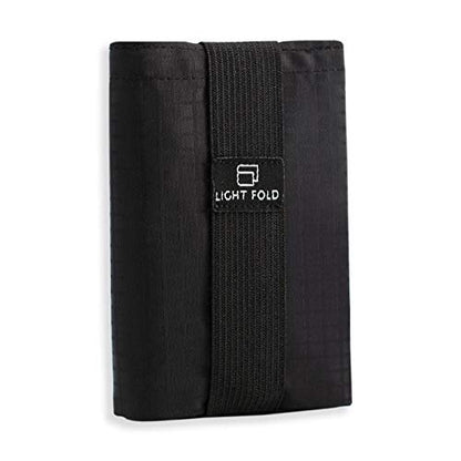 LIGHT FOLD Ultra Slim Tri-Fold Wallet with RFID Blocking, Lightweight Minimalist Men’s Wallet with Elastic Band, Waterproof Durable Nylon Fabric, Slim Front Pocket Card Holder Fits 12 Cards & Cash - color: Black