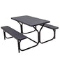 Giantex Picnic Bench Set Outdoor Camping All Weather Metal Base Wood-Like Texture Backyard Poolside Dining Party Garden Lawn Deck Large Picnic Tables for Adult (Black) - color: Black