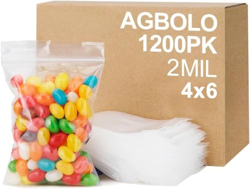 AGBOLO Small Plastic Bags, 1200ct 4"x6" Premium Small Zip Baggies Resealable, 2 Mil(2 Layer) Ultra Strong & Durable Mini Zipper Bags for Jewelry and Business - Clear - color: 4" x 6"