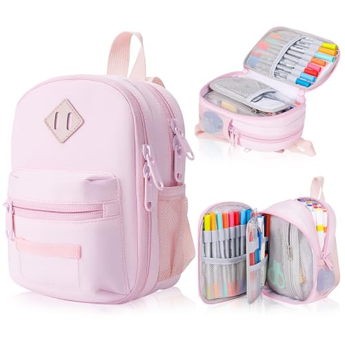 Large Capacity Pencil Case, Mini Backpack Pencil Case, Storage High Capacity Bag Pouch Holder Marker Pen Organizer, for Student, Teen Girls, Adults (Pink) - color: Pink