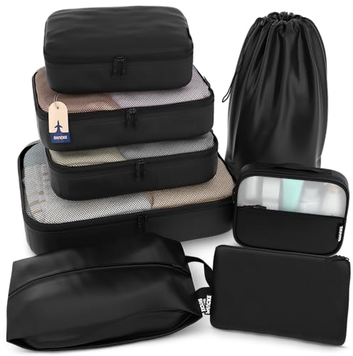 Shacke 8 Set Packing Cubes for Travel – Complete Luggage Organizer Set with Laundry, Shoe, Toiletry & Accessories Bag, Suitcase Travel Organizer (Air Black) - color: 8 Set - Air Black, size: Set of 8