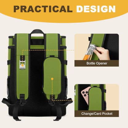 MIYCOO Cooler Backpack - 40 Cans Insulated Backpack Cooler for Men & Women, Portable 2 Leak Proof Compartments Coolers Bag for Beach Travel Picnic Lunch Hiking BBQ Camping - color: Green