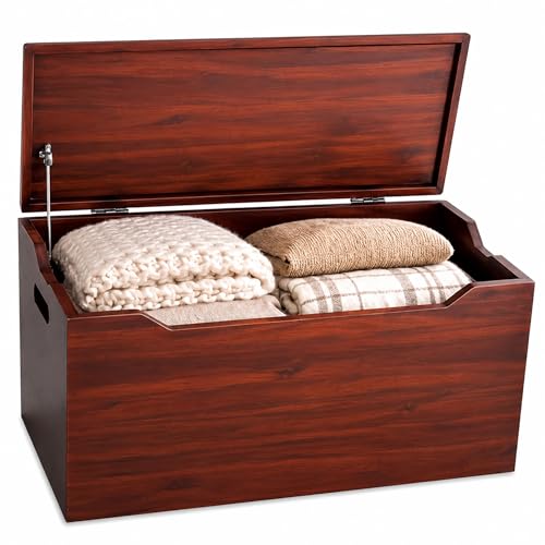Blanket Chest, Solid Wood Storage Box, End of Bed Storage Trunk, Fully Assembled, Wooden Blanket Storage, Bedroom Furniture, Mahogany - 30” - color: Blanket Storage - Mahogany