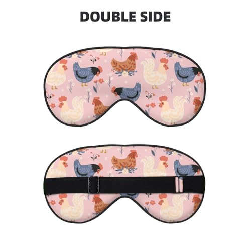 Sleep Mask Cute Chickens and Flowers Comfortable Eye Mask with Adjustable Strap Soft Eye Cover Blindfold for Travel Yoga Nap Shift Work - color: Cute Chickens and Flowers