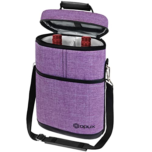 opux 2 Bottle Wine Carrier Tote, Insulated Leakproof Wine Cooler Bag, Wine Travel Bag for Picnic BYOB Beach, Portable Wine Bottle Carrying Case, Gift for Wine Lover Women Men Christmas, Purple - color: Heather Purple