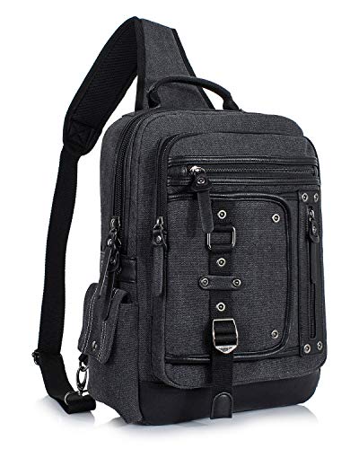 Cross Body Bag for Men: Large Canvas Sling Backpack Messenger Bag Fits 15.6 Inch Laptop for Work Commute - color: Black, size: Large