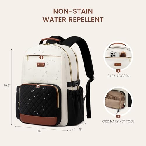 LOVEVOOK Laptop Backpack for Women with Pouch Pocket for Large Capacity Cup,18 Inch Teacher Nurse College Work Travel Backpack Purse,Waterproof Laptop Computer Bags,Beige-Black-Brown+Diamond-shaped - color: Beige - Black - Chestnut Brown + Diamond-shaped,