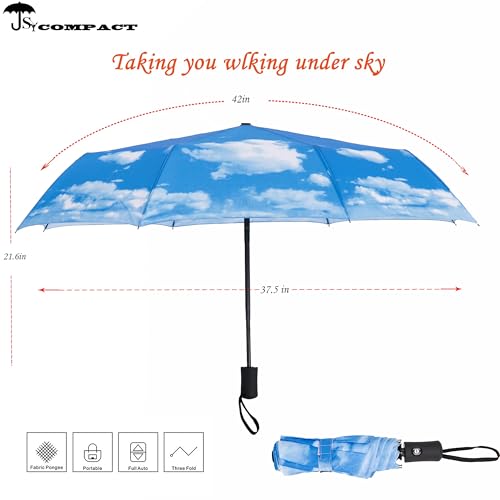 SY COMPACT Travel Umbrella - Windproof Automatic Compact Umbrella for Rain, Lightest 8-Rib, Small, Strong & Portable, Durable Grip, Fits Backpack & Car, Factory Direct (UV Available) - color: Blue