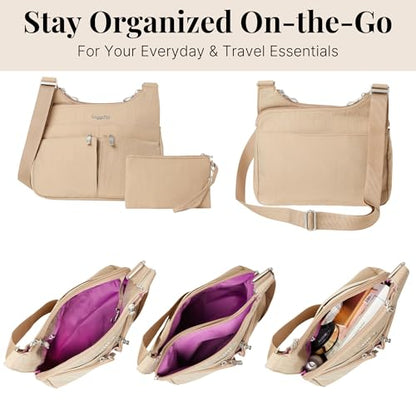 Baggallini Crossbody Travel Bag 11x8.5 Lightweight Water-resistant Nylon Handbag - color: Beach
