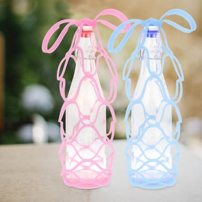 3 Pcs Silicone Wine Bottle Carrier Bag, 6.88 Inch Collapsible Drink Holder Coaster, Multi Use Portable Mesh Tote for Travel Picnic Home