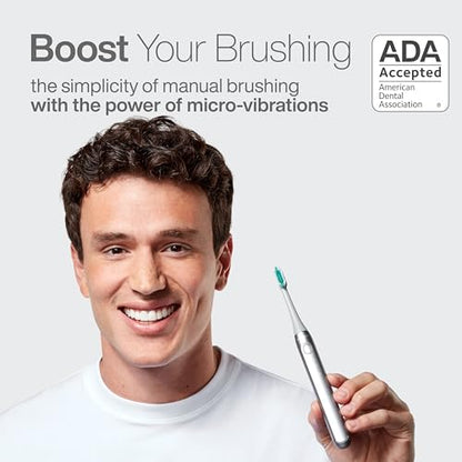 Aquasonic Icon ADA-Accepted Rechargeable Toothbrush | Magnetic Holder & Slim Travel Case | 2 Brushing Modes & Smart Timers | Gentle Micro-Vibrations (Stone) - color: Stone