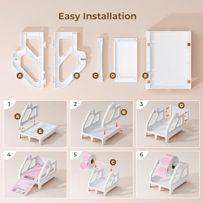 MUNBYN Label Holder for Rolls and Fan-Fold Labels, Thermal Sticker Roll Holder for Desktop Thermal Printer Shipping Supplies Industrial Paper, White - color: White