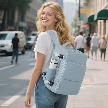 Sinaliy Travel laptop Backpack for Women, Personal Item Size Flight Approved, 16 Inch Laptop Bag with Multi-Pockets, College Computer Bag, Waterproof Carry On Backpack Casual Daypack Backpack - color: Light Blue, size: Large