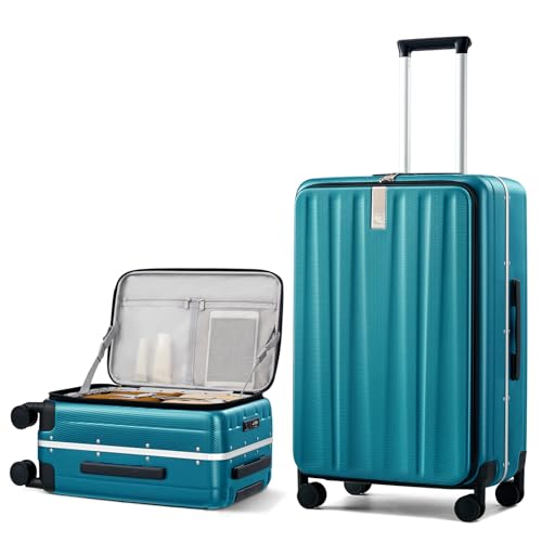 Hanke 26 Inch Large Luggage Hard Shell Top Opening Aluminum Frame Hardside Suitcase with Spinner Wheels, Checked Luggage for Men & Women Travel, Caribbean Blue - color: Caribbean Blue, size: 26 Inch
