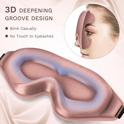 FlyCoco 99% Fully Block Out Light Eye Sleep Mask, 3D Deep Contoured Eyes Cover Zero Pressure, Long Lash Extension Eyes Mask with Adjustable Straps for Sleeping Travel Home Nap Rest Women Men (Rose) - color: Rose