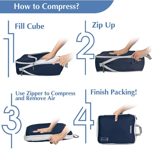 8 Set Expandable Compression Packing Cubes for Suitcases Travel Essentials Carry On Waterproof Storage Bag With Dry And Wet Separation Dark Blue - color: Dark-Blue