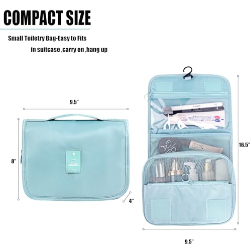 L&FY Hanging Travel Toiletry Bag Women's Cosmetic Organizer Makeup Pouch Men's Shaving Kits With Handle(Lake Blue) - color: Lake Blue, size: Compact Size