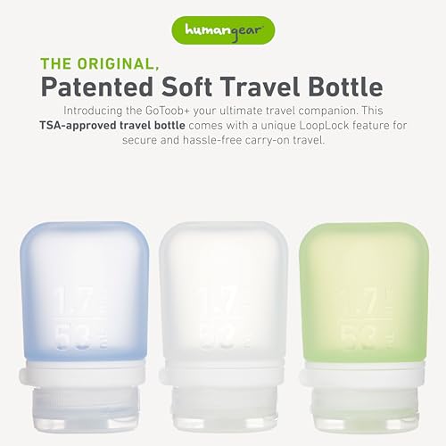 humangear GoToob+ Bottles - Silicone Leak-Proof Travel Tubes for Toiletries, Camping & TSA Carry-On (3-Pack), Small (1.7 fl oz; 53ml), Clear/Green/Blue - color: Clear/Green/Blue, size: 1.7 Ounces