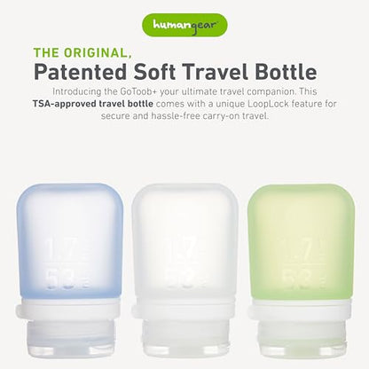 humangear GoToob+ Bottles - Silicone Leak-Proof Travel Tubes for Toiletries, Camping & TSA Carry-On (3-Pack), Small (1.7 fl oz; 53ml), Clear/Green/Blue - color: Clear/Green/Blue, size: 1.7 Ounces